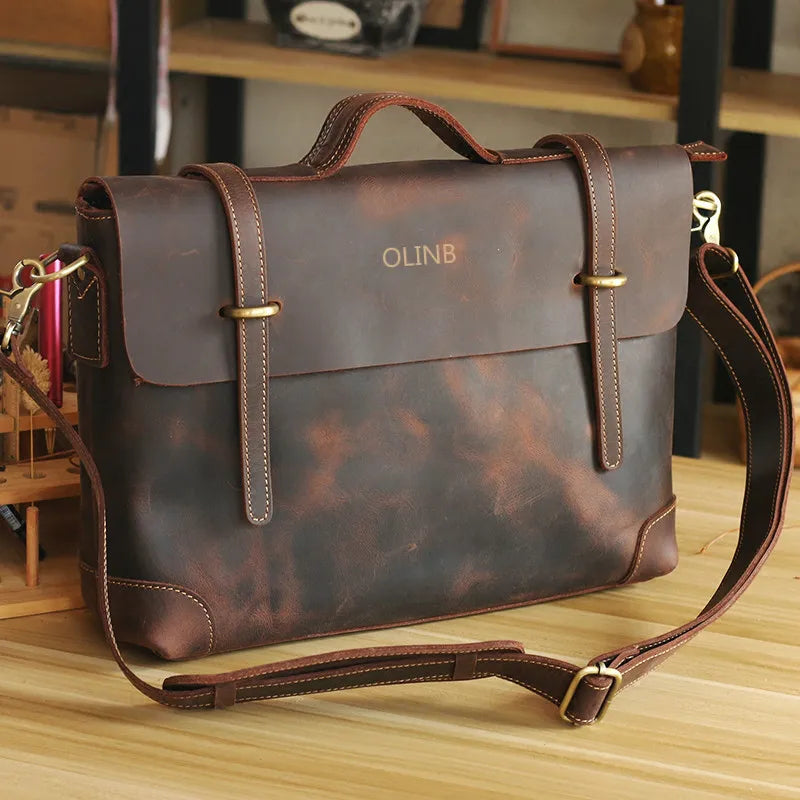 HKM-445587 Custom Leather Briefcase for Men - Professional Laptop Bag with Logo Design