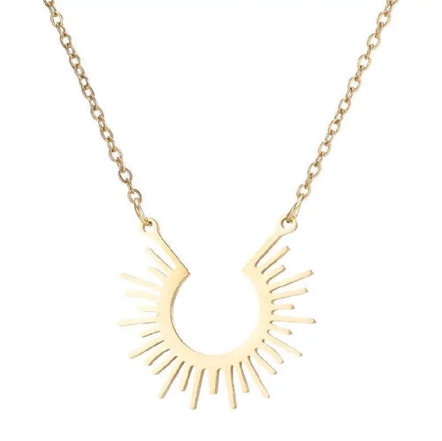 HKM-445587 Stainless Steel Gold Sunburst Pendant Necklace Sun Sunshine Minimalist Women Jewelry Necklace Tarnish Free