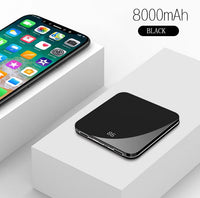 HKM-445587 Ultra-Thin Mirror Mini Power Bank with LCD Display – 8000mAh Capacity in Mysterious Black, Chinese Red, and Rose Gold