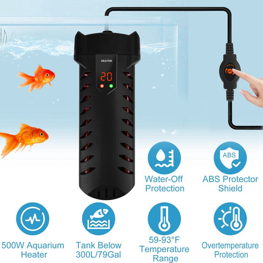 HKM-445715 500W Submersible Aquarium Heater with External Controller for Freshwater & Saltwater Tanks up to 79 Gallons
