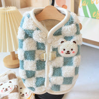 HKM-4457277 Velvet Thermal Pet Vest for Autumn and Winter - XD Checkerboard Bear Design in Blue, Yellow, or Brown Sizes S-XXL