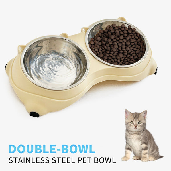 HKM-4457661 Double Stainless Steel Pet Bowl Set in Macaron Colors with Non-Slip Base for Easy Cleaning ¨C Ideal for Cats and Dogs, Indoor and Outdoor Use