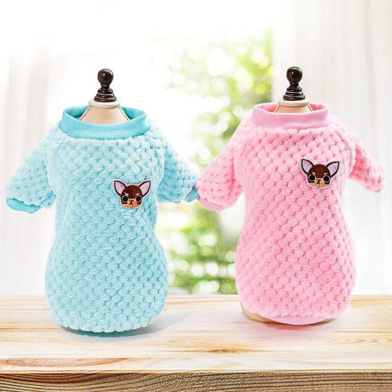 HKM-4458045 Warm and Fashionable Dog Sweater for Autumn and Winter in Blue and Pink Velvet