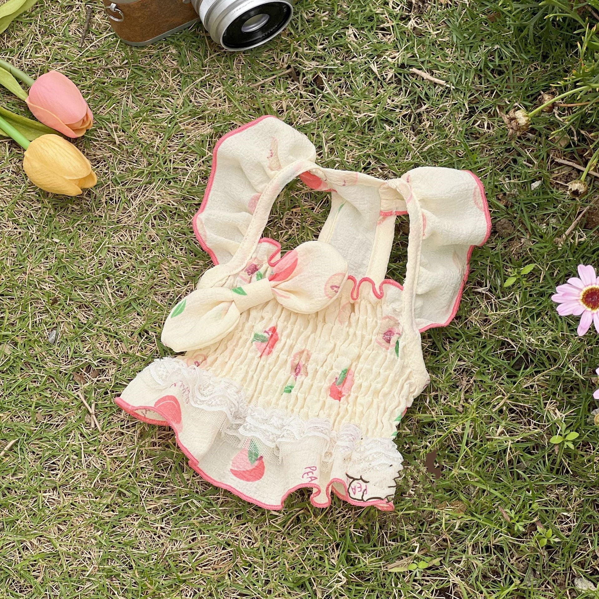 HKM-4459069 Light Yellow and Pink Double Lace Skirt in Cotton, Sizes 2XS to 3XL