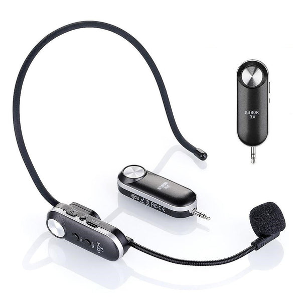 HKM-445907 UHF Wireless Headset with Microphone and Receiver, Compact Design, 30m Range, USB Rechargeable Battery