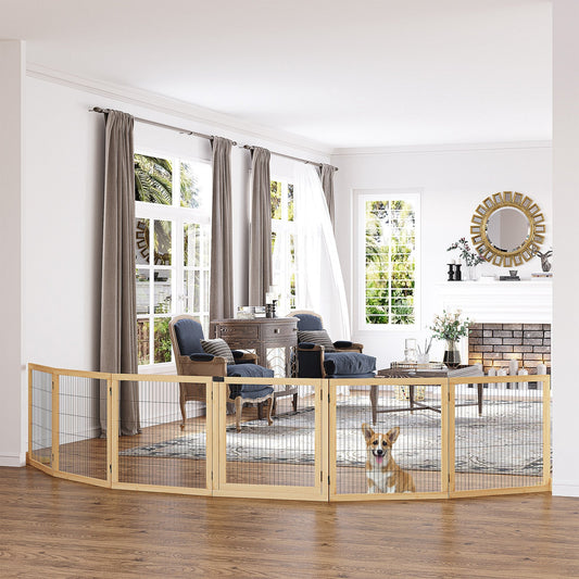 HKM-4462909 Freestanding Retractable Dog Gate with 6 Panels for Doorways and Hallways
