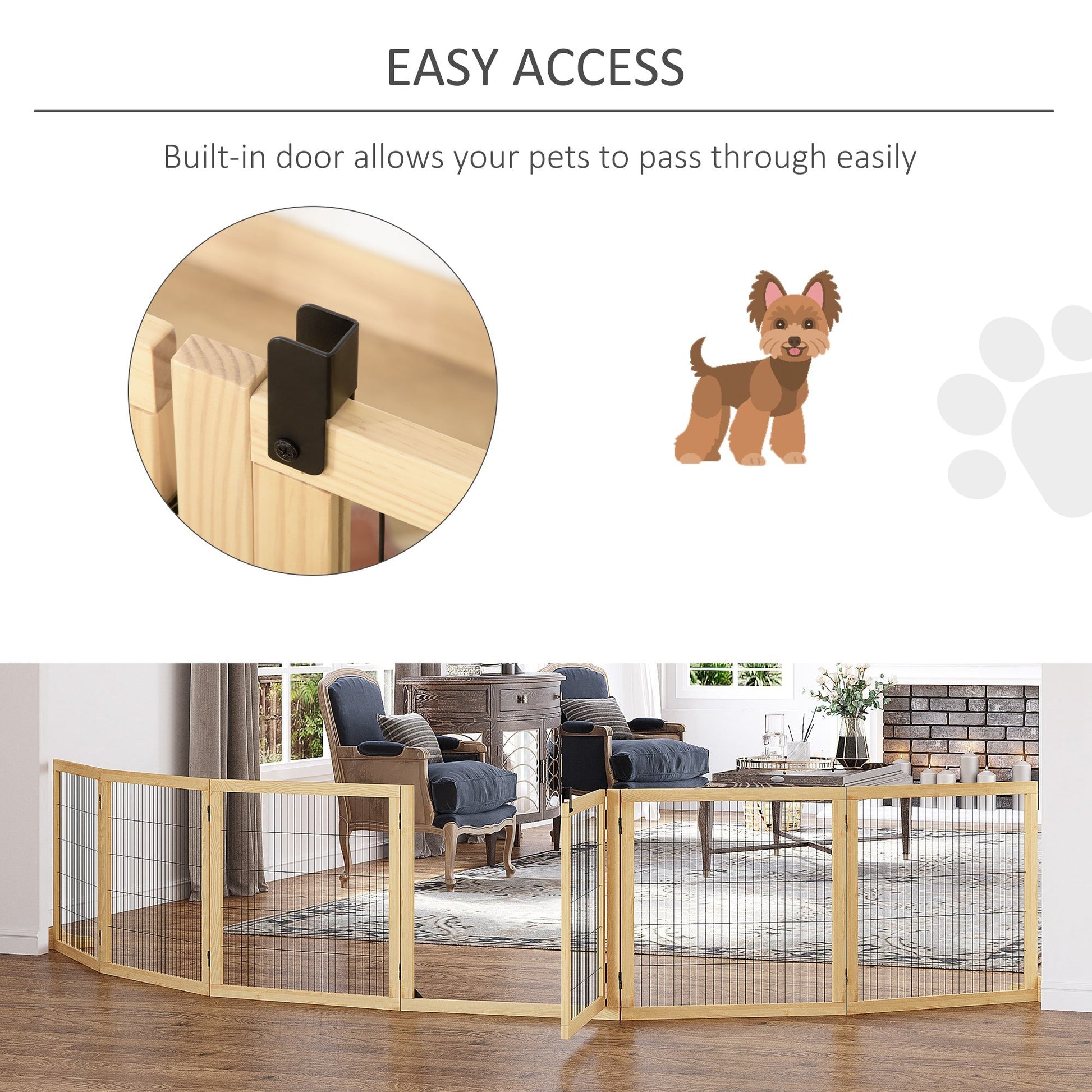 HKM-4462909 Freestanding Retractable Dog Gate with 6 Panels for Doorways and Hallways