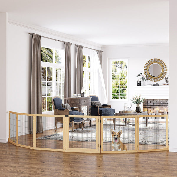 HKM-4462909 Freestanding Retractable Dog Gate with 6 Panels for Doorways and Hallways