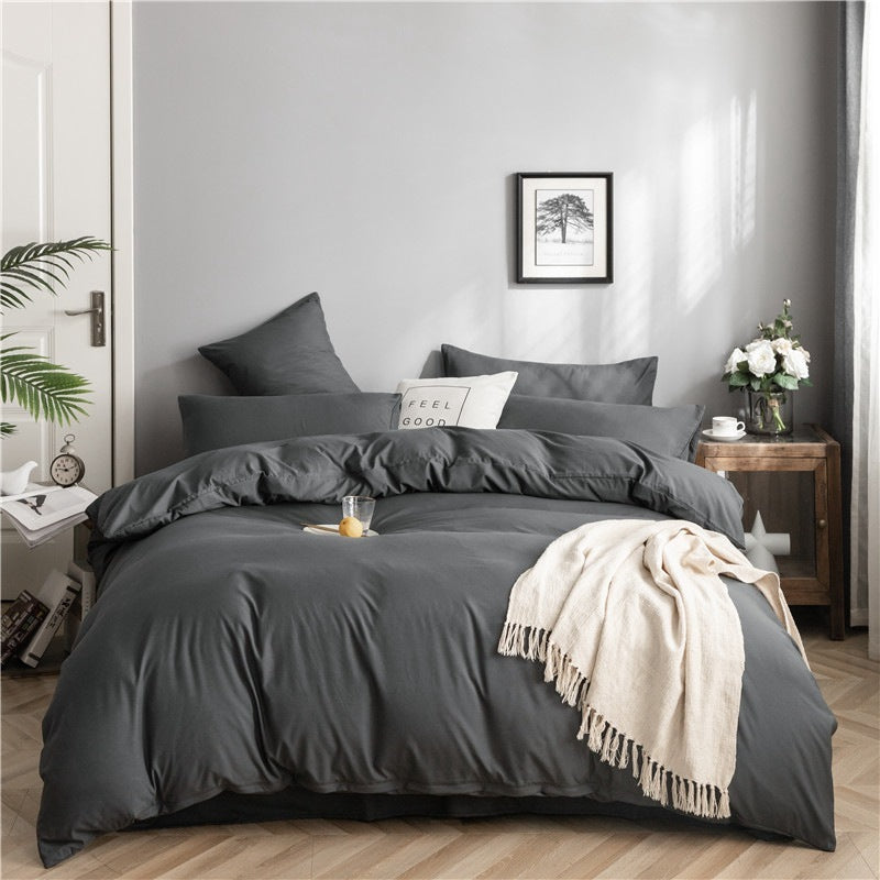 HKM-446355 Modern Minimalist Washed Cotton Four-Piece Bedding Set with Geometric Pattern for 1.8m Bed