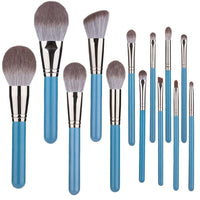HKM-446419 13-Piece Professional Makeup Brush Set with Wooden Handles and Leather Carrying Bag