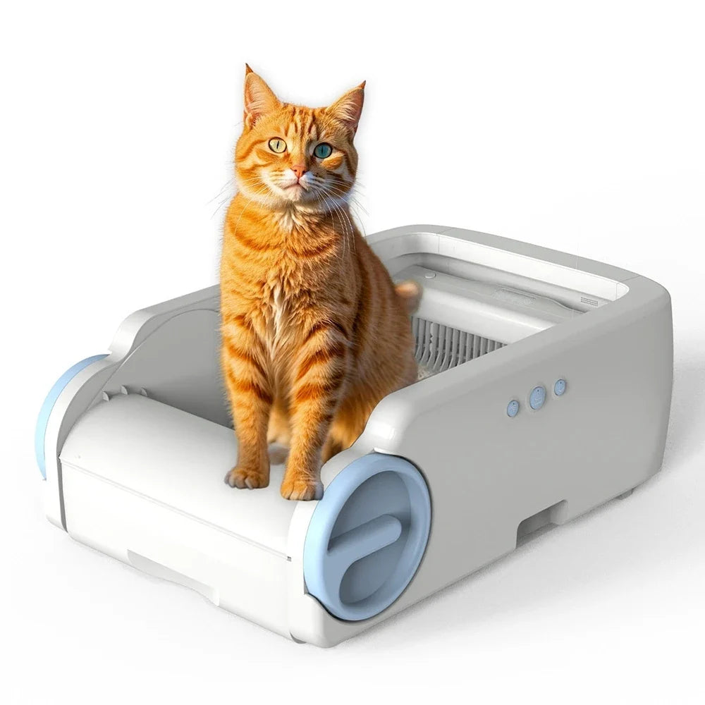 HKM-446483 Smart Cat Litter Box with APP Control and One-Touch Cleaning, Large Capacity, Anti-Odor and Easy-Clean Design