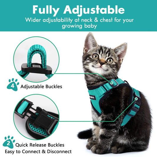 HKM-4466493 Adjustable Escape Proof Cat Vest Harness with Soft Mesh and Car Seat Belt Adapter