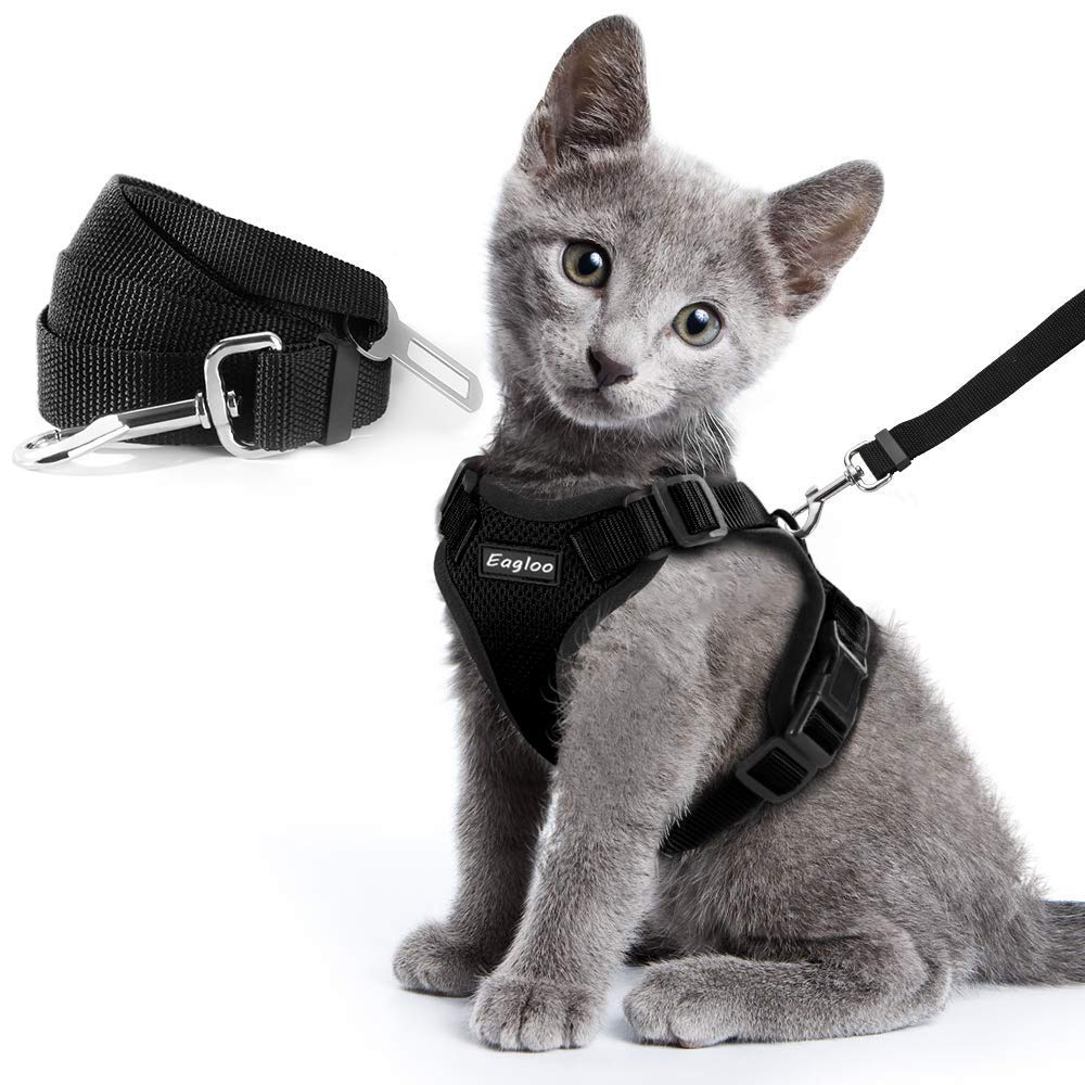 HKM-4466493 Adjustable Escape Proof Cat Vest Harness with Soft Mesh and Car Seat Belt Adapter