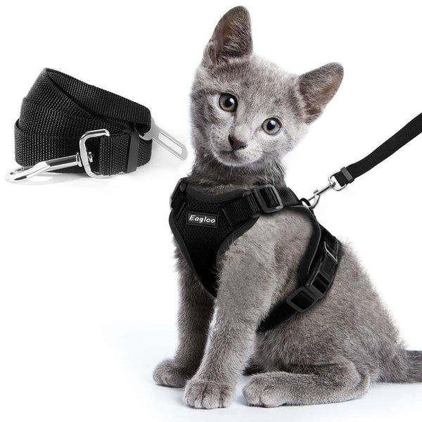 HKM-4466493 Adjustable Escape Proof Cat Vest Harness with Soft Mesh and Car Seat Belt Adapter