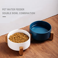 HKM-4467389 Dual Ceramic Cat Bowl Set - Pottery Pet Feeding & Drinking Bowls in Various Colors