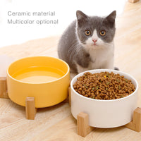 HKM-4467389 Dual Ceramic Cat Bowl Set - Pottery Pet Feeding & Drinking Bowls in Various Colors