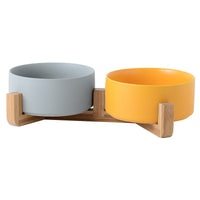 HKM-4467389 Dual Ceramic Cat Bowl Set - Pottery Pet Feeding & Drinking Bowls in Various Colors