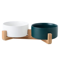 HKM-4467389 Dual Ceramic Cat Bowl Set - Pottery Pet Feeding & Drinking Bowls in Various Colors