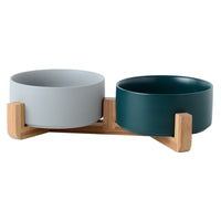 HKM-4467389 Dual Ceramic Cat Bowl Set - Pottery Pet Feeding & Drinking Bowls in Various Colors
