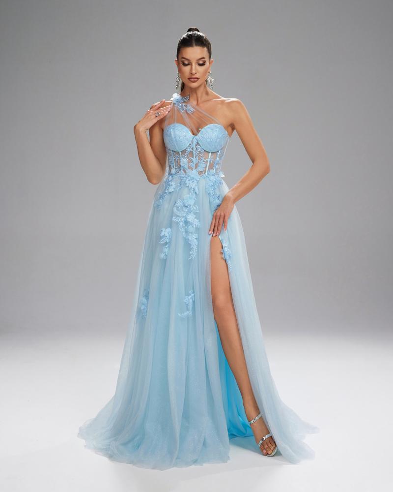 HKM-446739 Elegant Blue Evening Dress for Women, Stylish and Sophisticated Design