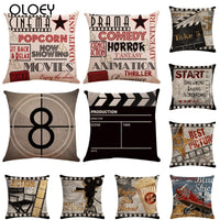 HKM-446739 Retro Movie Subtitles Linen Pillowcase for Sofa and Office Decor