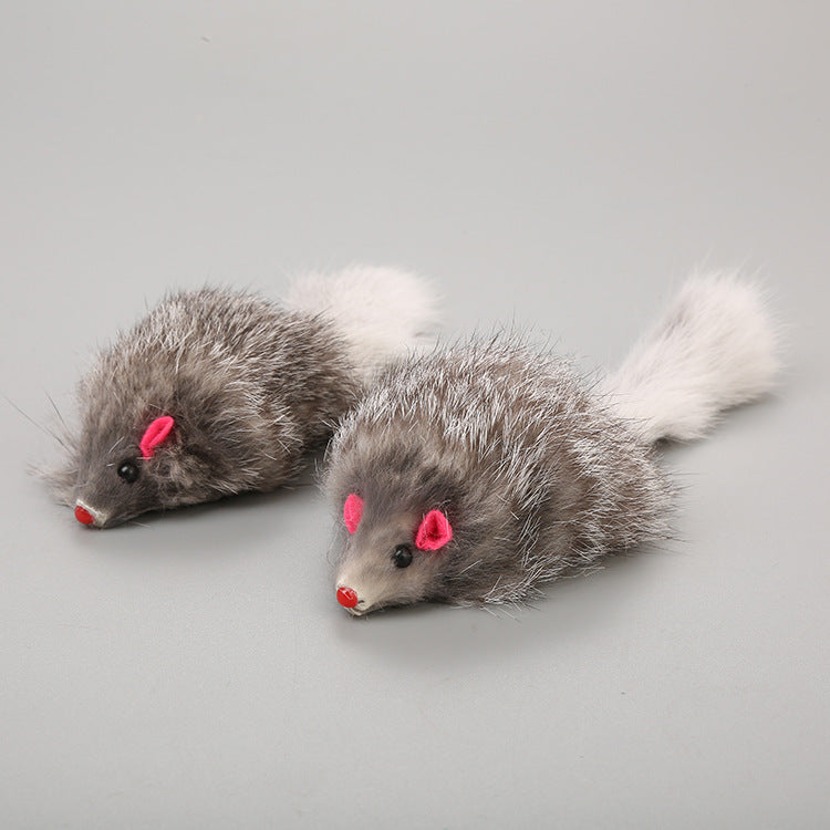 HKM-446803 Cat Toy Large Rabbit Fur Mouse Pet Toy Plush Mouse Cat Teaser Toy