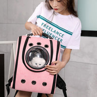 HKM-4469437 Leather Pet Carrier Backpack with Transparent Cover for Dogs and Cats, 13kg Capacity, Available in Multiple Colors