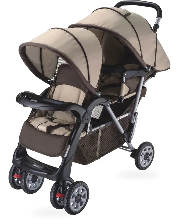 HKM-4470099 tandem twin stroller studio view in tan brown