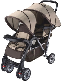 HKM-4470099 tandem twin stroller showcase in tan brown
