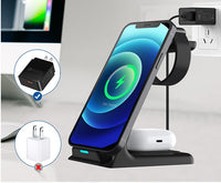 HKM-447059 Three-in-One Vertical Wireless Charger 15W Fast Charging Stand with Type-C Interface