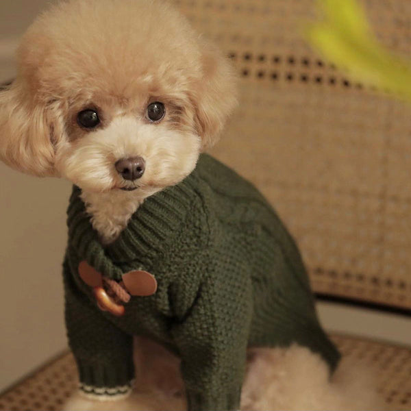 HKM-4470973 Cozy Knitted Schnauzer Sweater for Dogs - Green, White, Brown, Sizes XS-XL