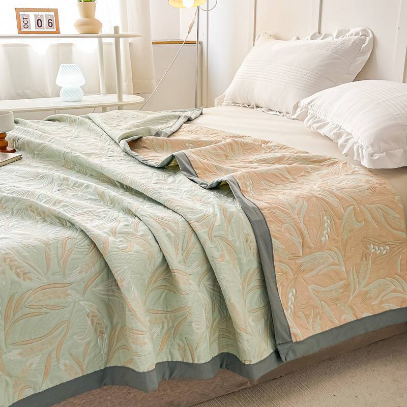 HKM-447187 Reversible Multi-Layer Gauze Summer Blanket in Golden Wheat Field and Green Wheat Field Options - 110x150cm, 150x200cm, 200x230cm
