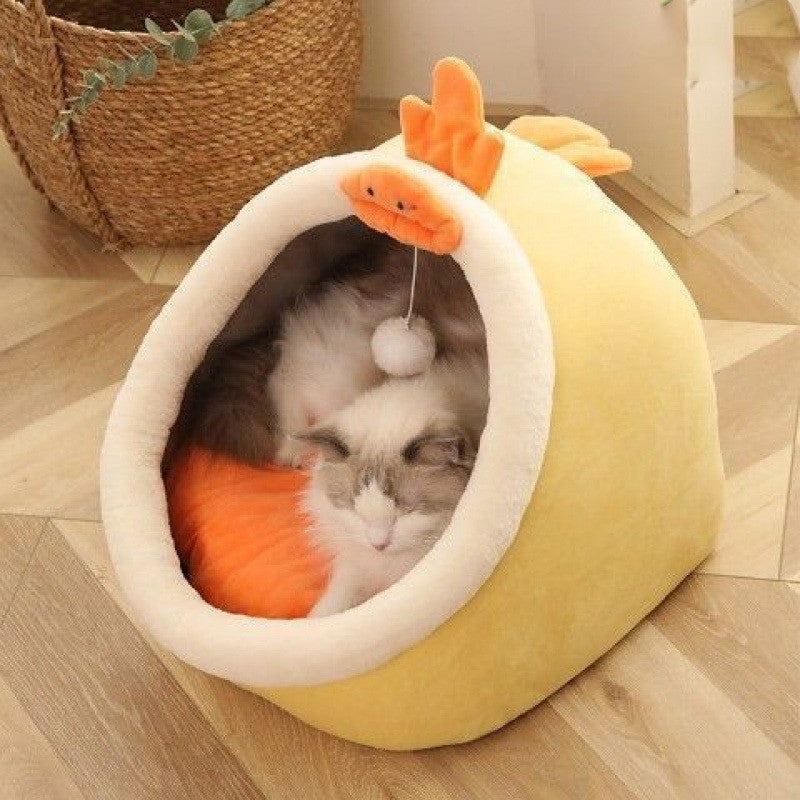 HKM-4473021 Cozy Semi-Enclosed Cat House with Removable Washable Mat - Available in Multiple Sizes and Designs