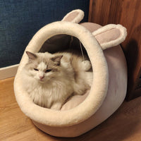 HKM-4473021 Cozy Semi-Enclosed Cat House with Removable Washable Mat - Available in Multiple Sizes and Designs