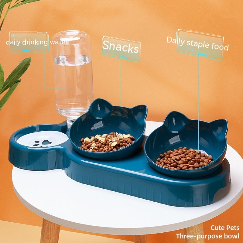 HKM-4473149 Plastic Double Bowl Anti-Roll Cat Feeding Set in Multiple Colors