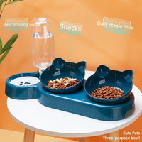 HKM-4473149 Plastic Double Bowl Anti-Roll Cat Feeding Set in Multiple Colors