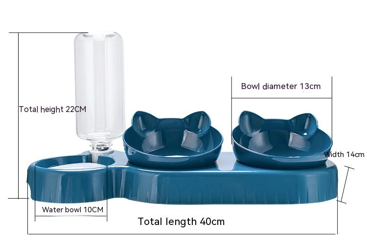 HKM-4473149 Plastic Double Bowl Anti-Roll Cat Feeding Set in Multiple Colors