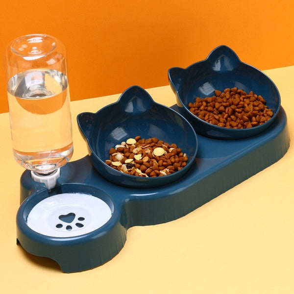 HKM-4473149 Plastic Double Bowl Anti-Roll Cat Feeding Set in Multiple Colors