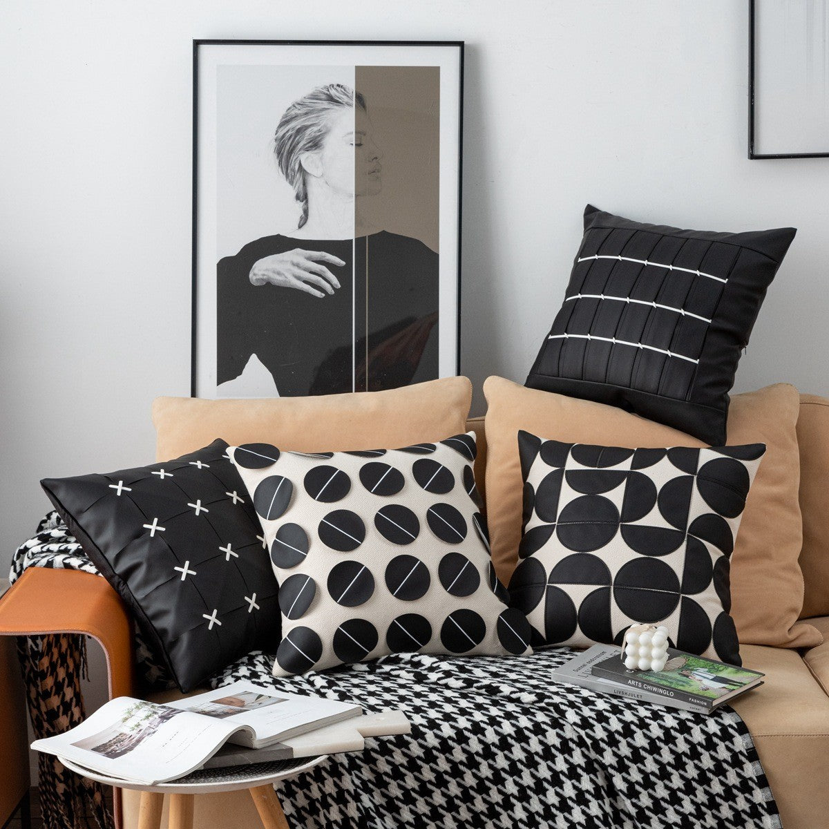 HKM-447315 Geometric Pattern PU Leather Pillowcase 45x45cm