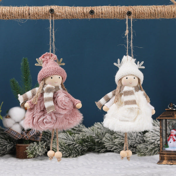 HKM-447315 Wooden Antlers Doll with Beaded Details - Adorable Girls' Christmas Hanging Ornament