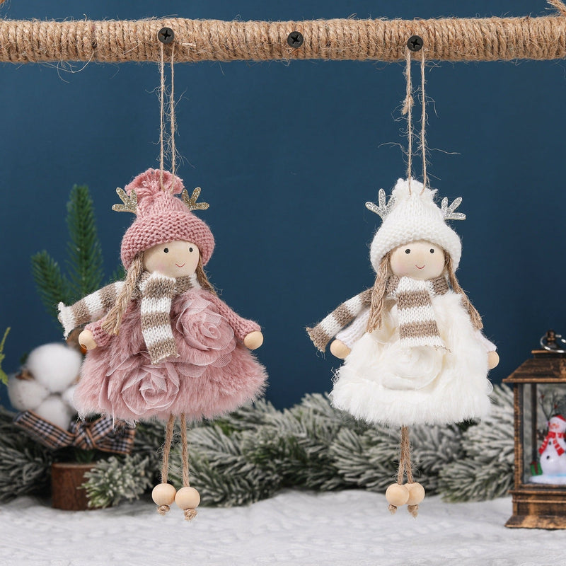 HKM-447315 Wooden Antlers Doll with Beaded Details - Adorable Girls' Christmas Hanging Ornament