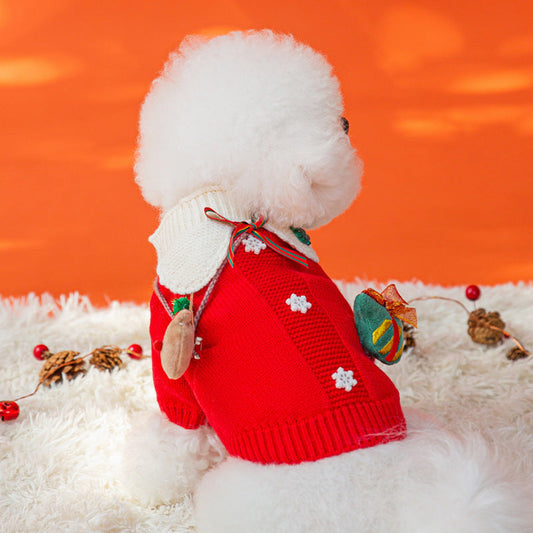 HKM-4473533 Festive Pet Sweater for Autumn and Winter with Elk and Christmas Designs in Multiple Sizes