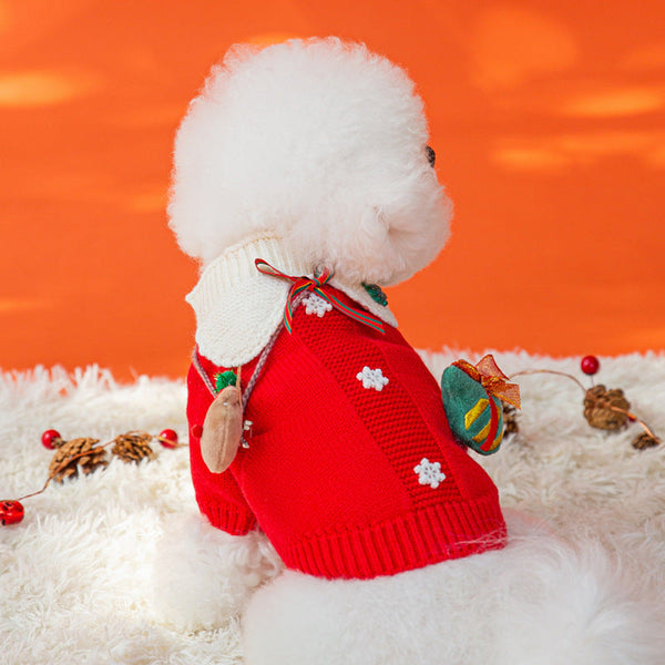 HKM-4473533 Festive Pet Sweater for Autumn and Winter with Elk and Christmas Designs in Multiple Sizes