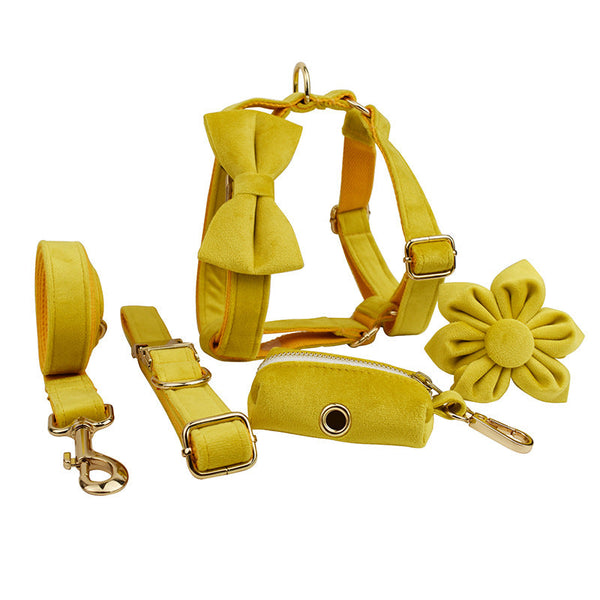 HKM-4474429 Soft Fabric Velvet Dog Collar with Accessories for XS to XL Sizes