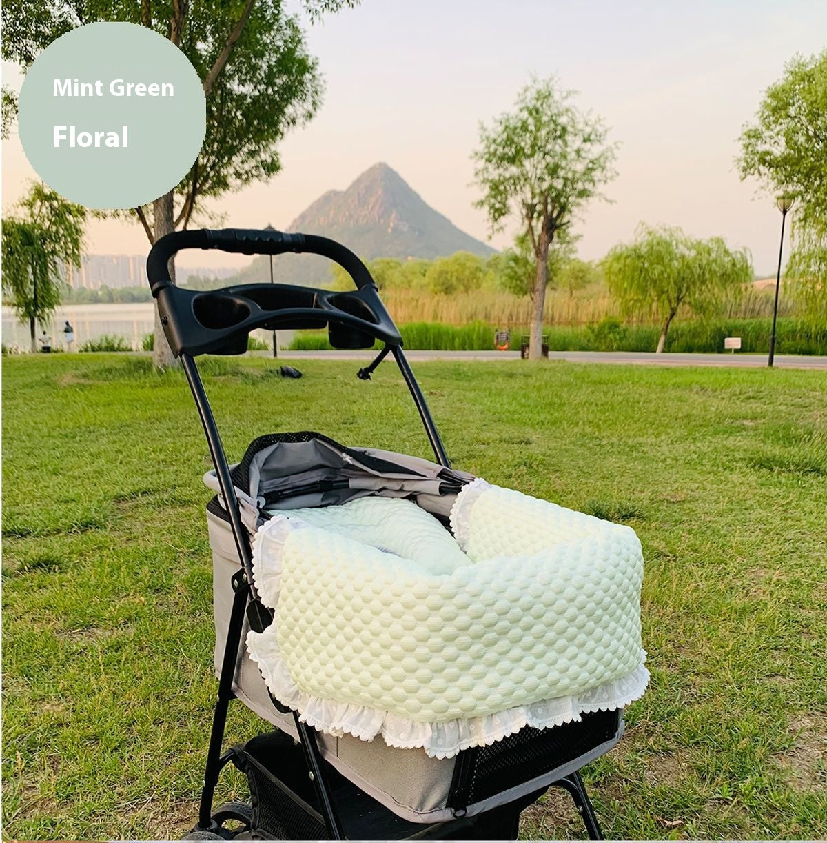 HKM-4475197 Washable Pet Stroller Cushion Set with Removable Pad and Pillow for Cats and Dogs in Various Designs