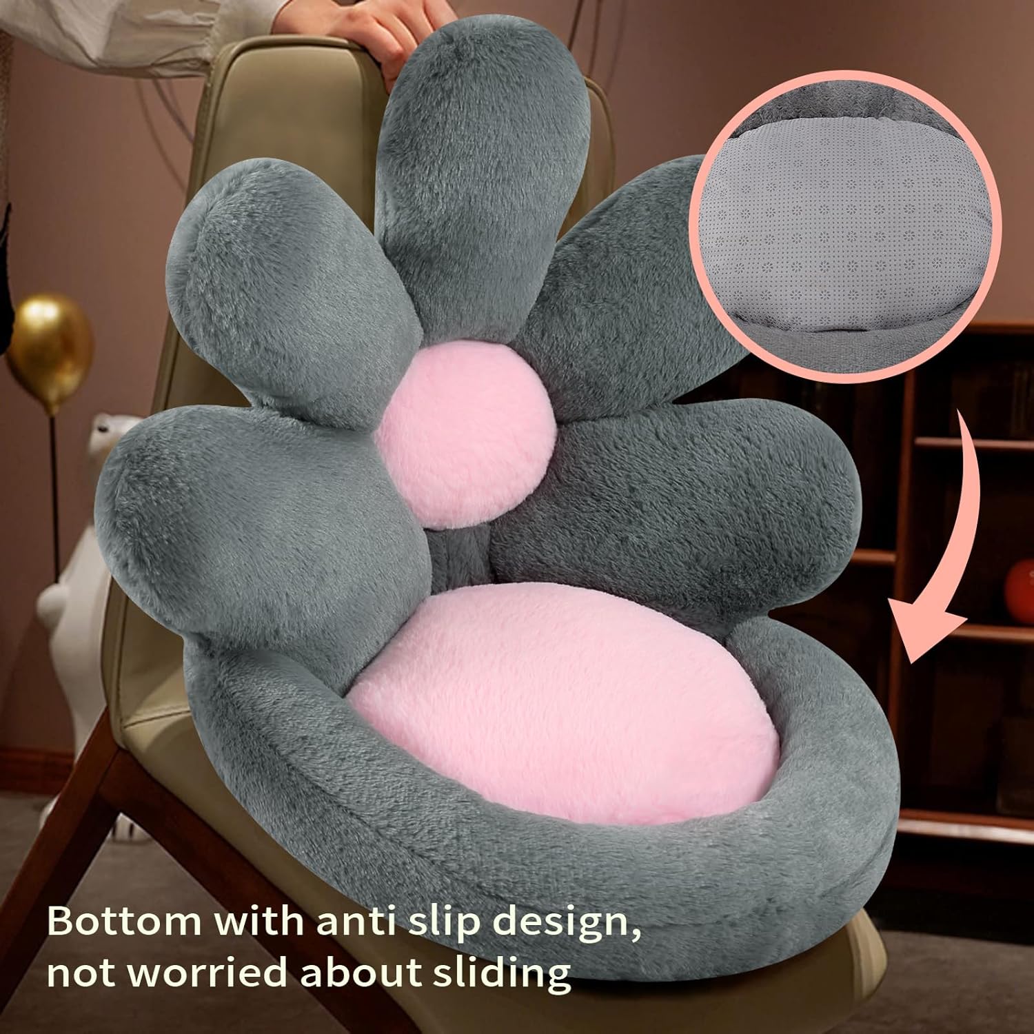 HKM-4476221 Floral-Shaped Nesting Cushion for Comfort and Relaxation - 19 Inch Plush Floor Pillow for Gaming and Office Use