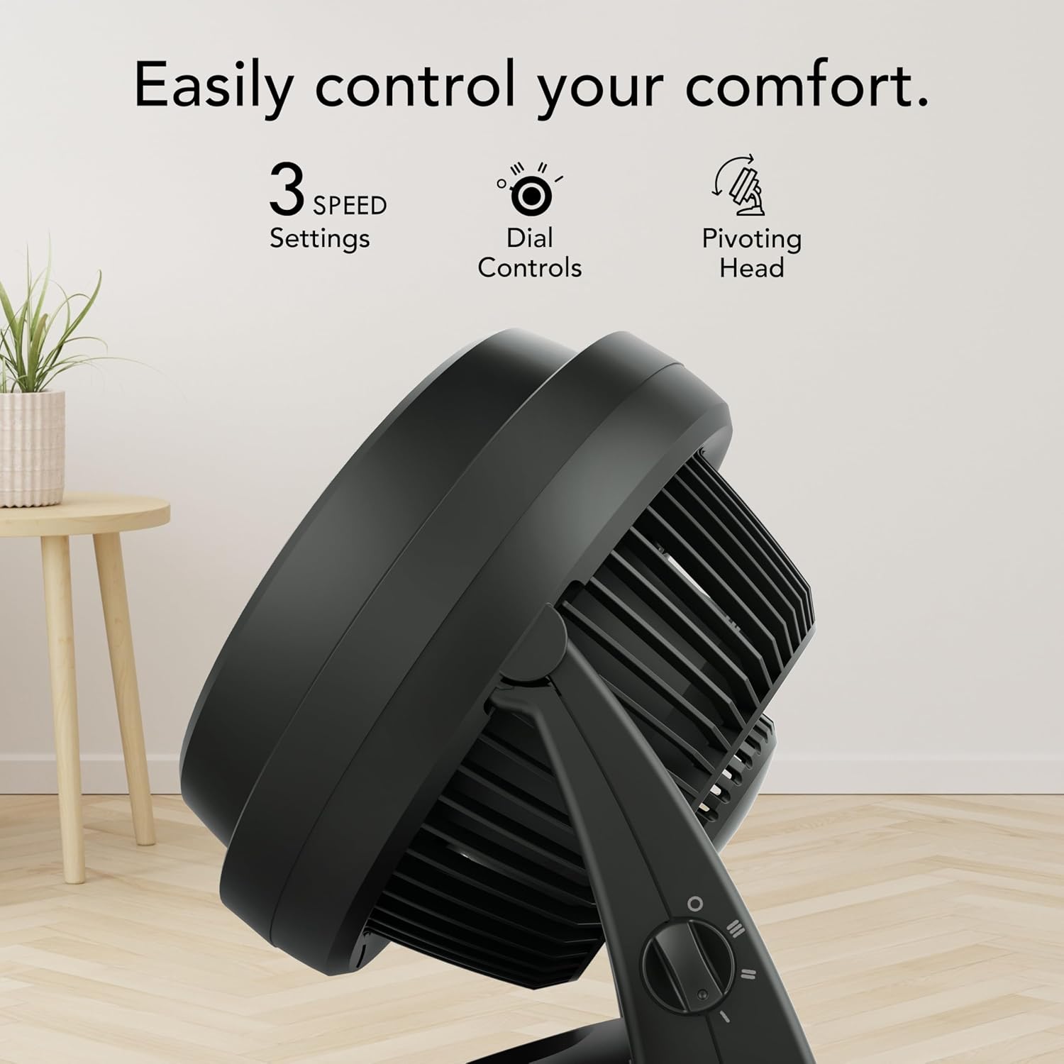 HKM-4476243 630 Mid-Size Whole Room Air Circulator Fan, 3-Speed, Adjustable Tilt Head, 9 in, Black