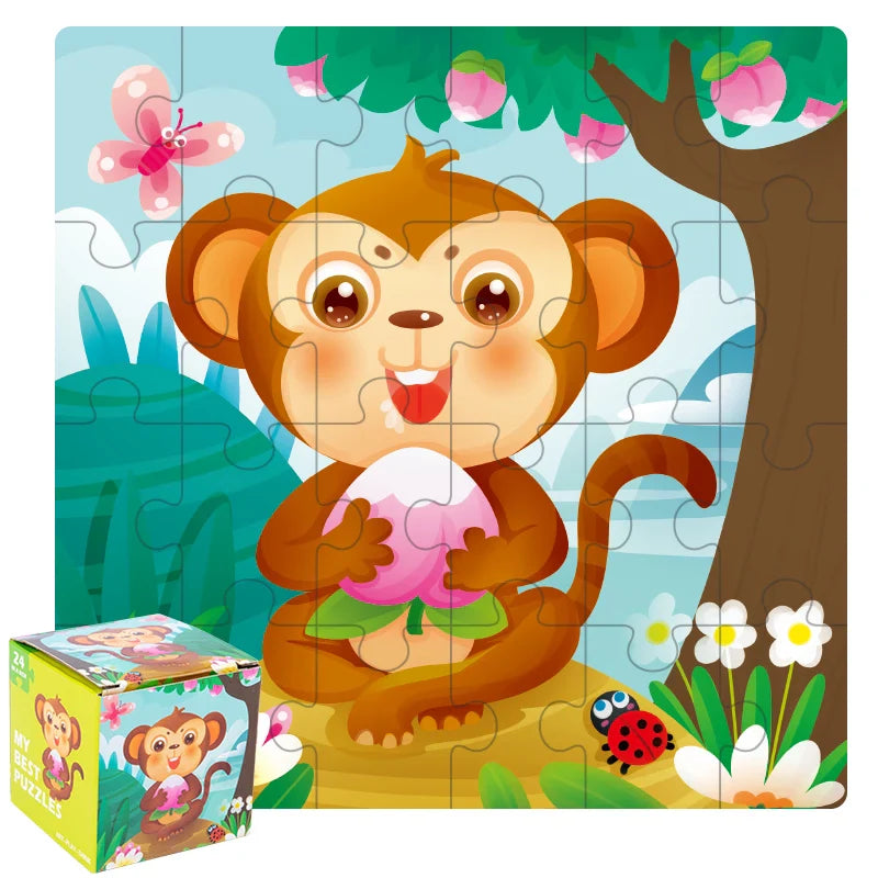 HKM-447635 24-Piece Wooden Jigsaw Puzzle for Early Childhood Education – Classic Montessori Toy for Babies, Kids, Boys and Girls