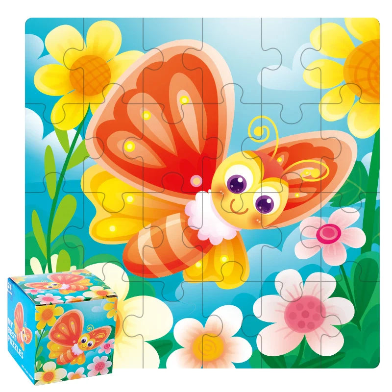 HKM-447635 24-Piece Wooden Jigsaw Puzzle for Early Childhood Education – Classic Montessori Toy for Babies, Kids, Boys and Girls