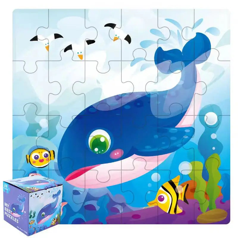 HKM-447635 24-Piece Wooden Jigsaw Puzzle for Early Childhood Education – Classic Montessori Toy for Babies, Kids, Boys and Girls